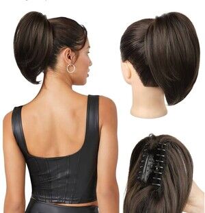 Short Ponytail Extension 10 Inch Messy Bun Hair Claw Clip Chocolate Brown